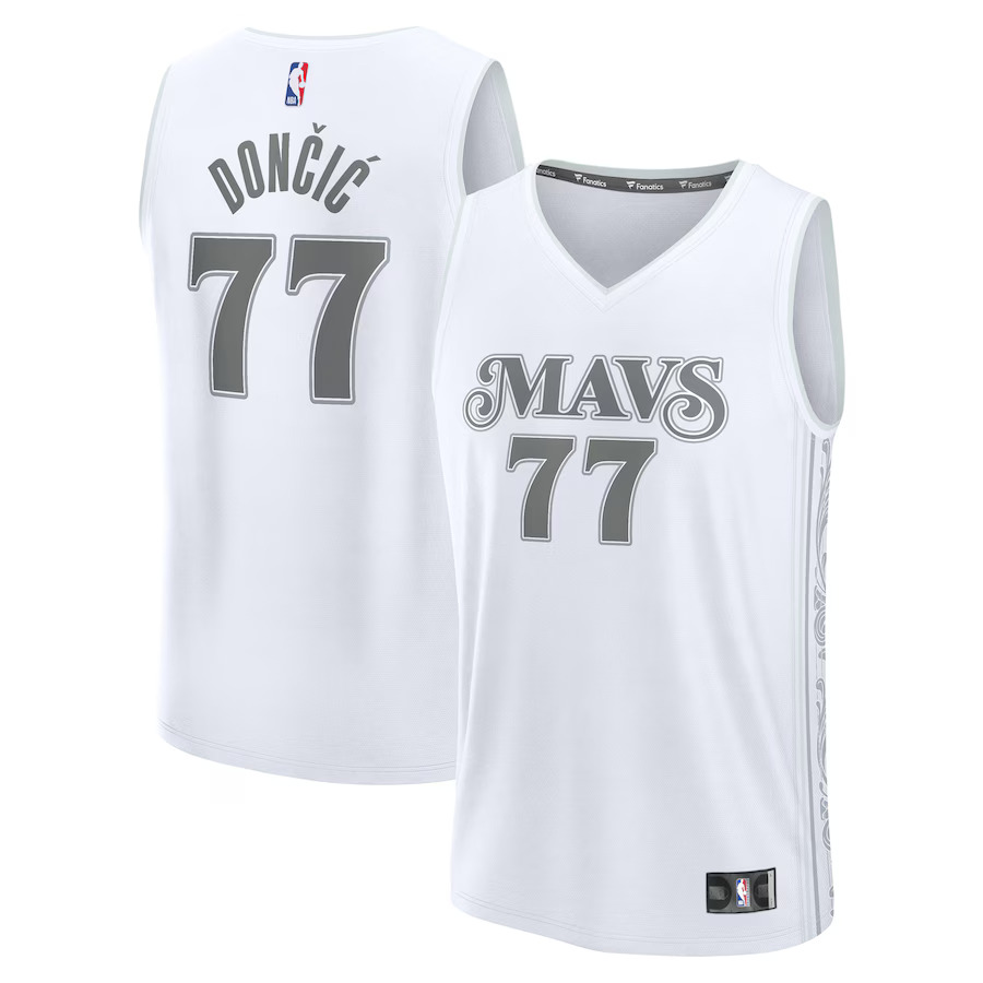Men Dallas Mavericks 77 Luka Doncic Fanatics White City Edition 2024-25 Fast Break Player NBA Jersey